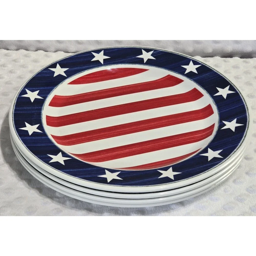 Sur La Table Melamine 9” Plates Set Of 4 Patriotic Red White Blue July 4th Plate